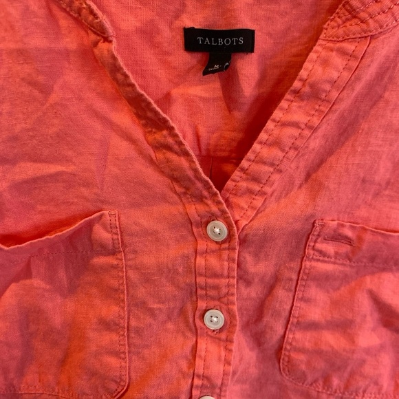 Talbots Women’s Size M Orange Linen Roll Tab Popover Button Detail Side Seams - Picture 2 of 6